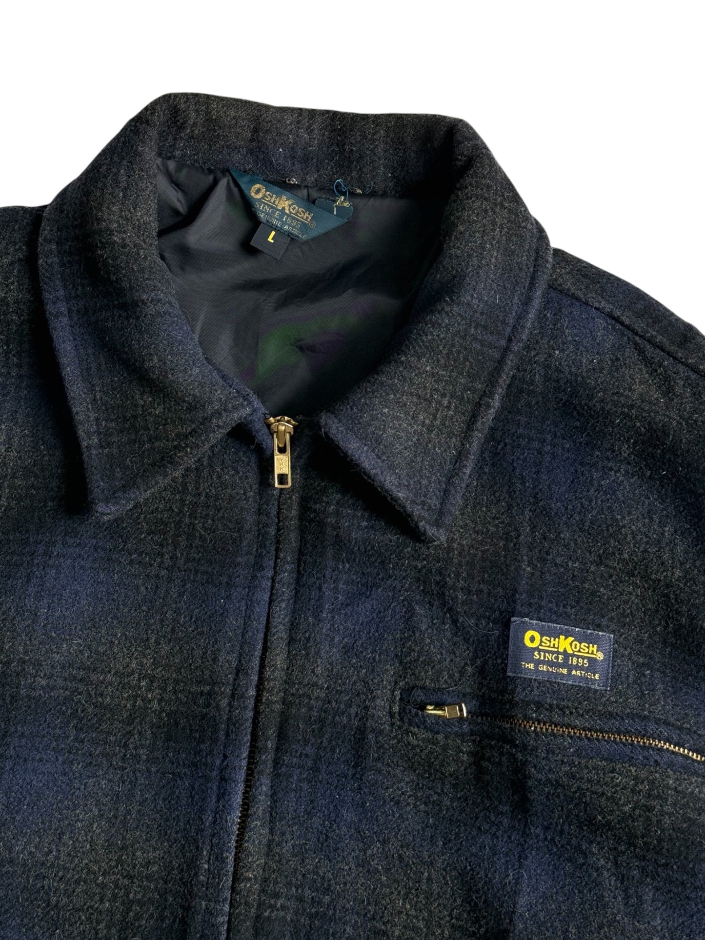 Vintage OshKosh B’gosh Wool Shadow Plaid Zip Jacket