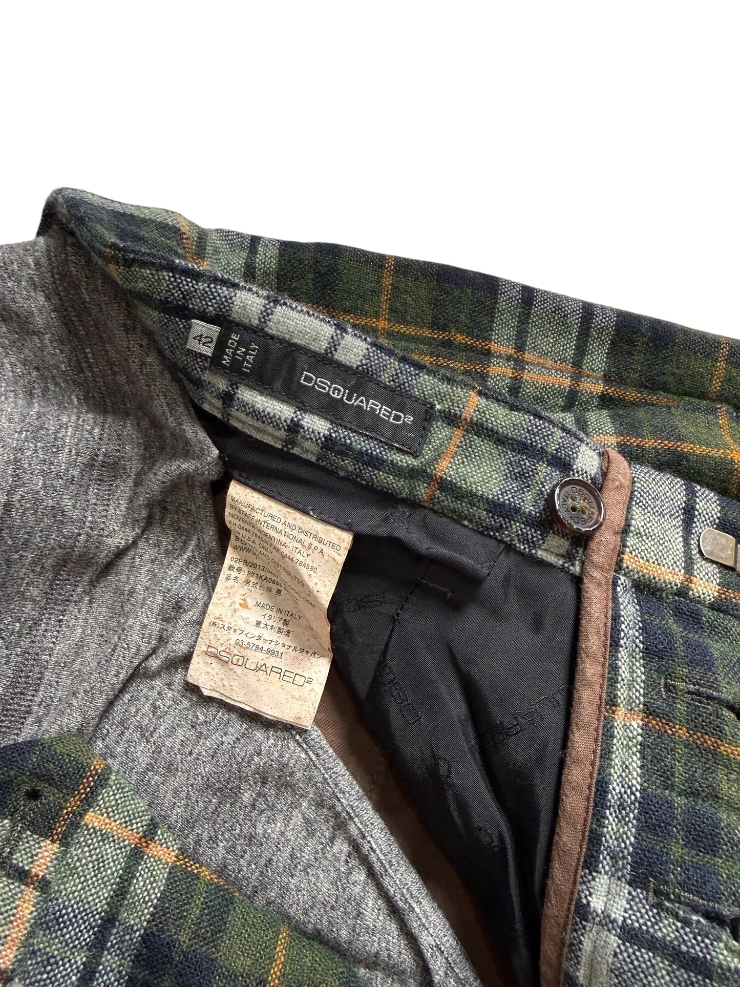 Dsquared2 Plaid Wool Blend Drawstring Trousers Made in Italy Designer Pants