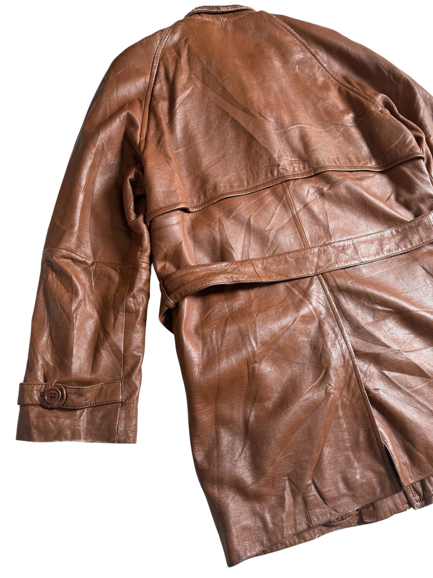 Vintage 1980s Valentino Pelle Brown Leather Belted Field Coat Made in Italy