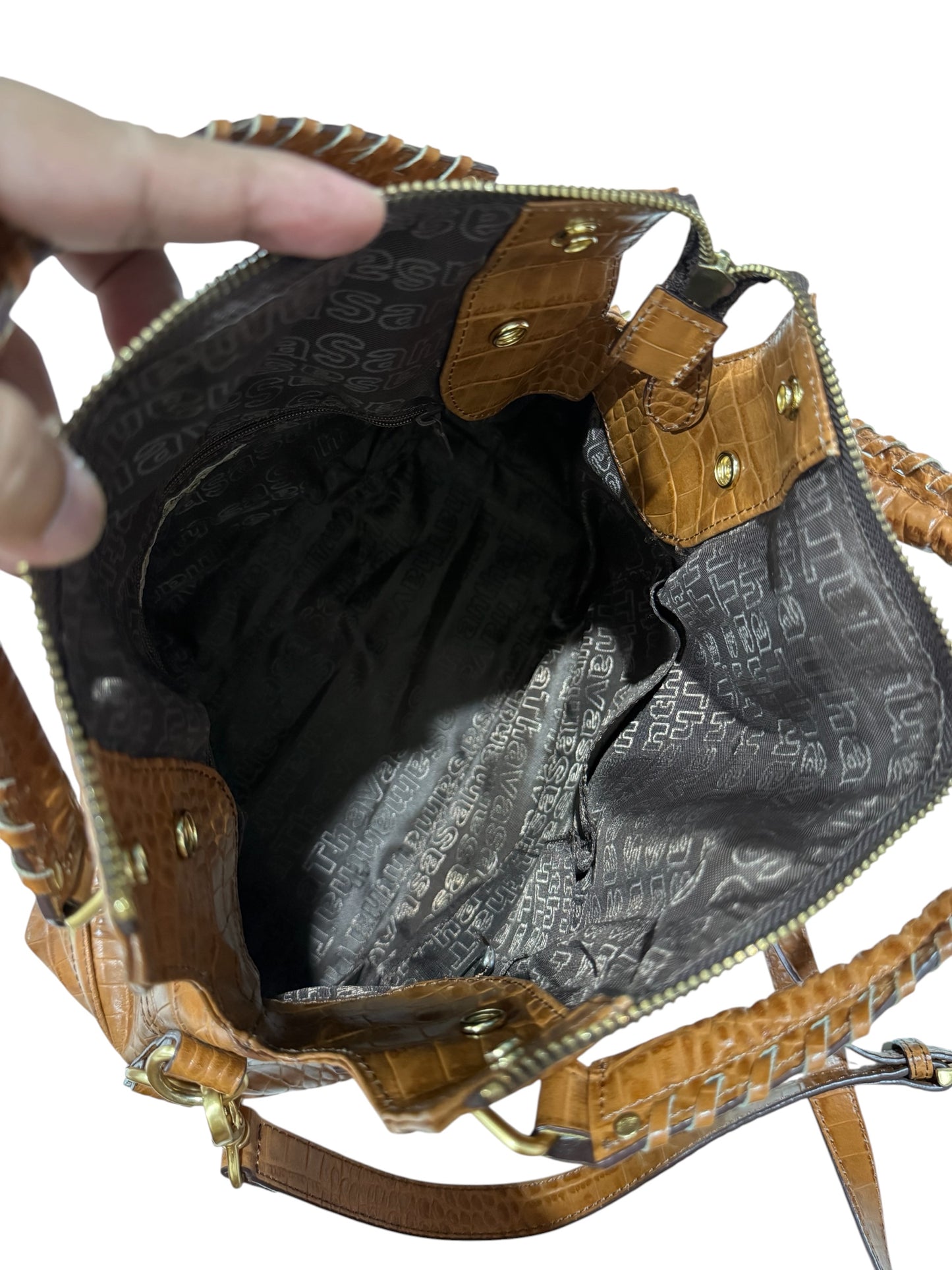 Vintage Samantha Thavasa Croc Embossed Leather Satchel Handbag 2-Way Padlock Bag