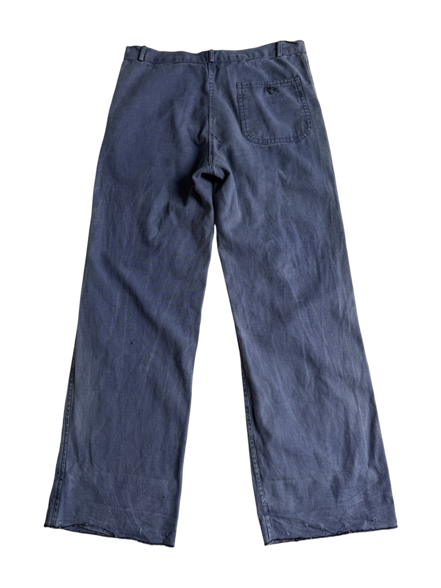 Vintage 1960s-70s French Dry Cotton Twill Work Pants Blue Utility Trousers