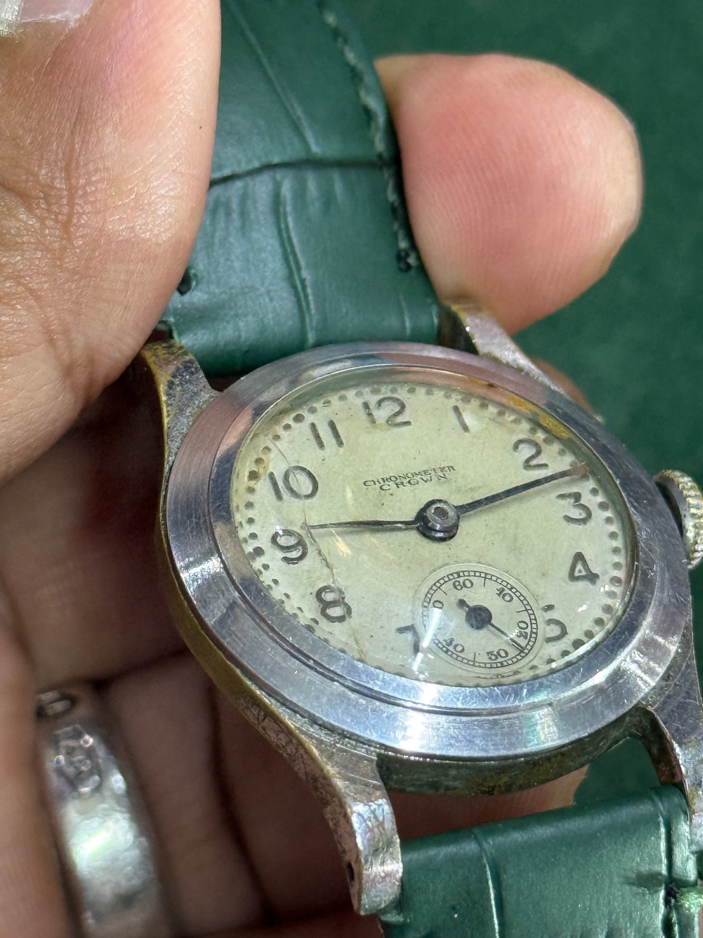 Vintage 1940s-50s Chronometer Crown Manual Wind Watch Sub-Seconds