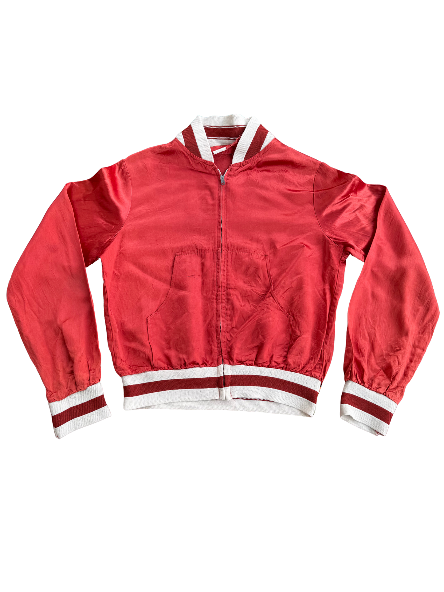 Vintage 1950s SWIFT Zip Red Satin Bomber Jacket