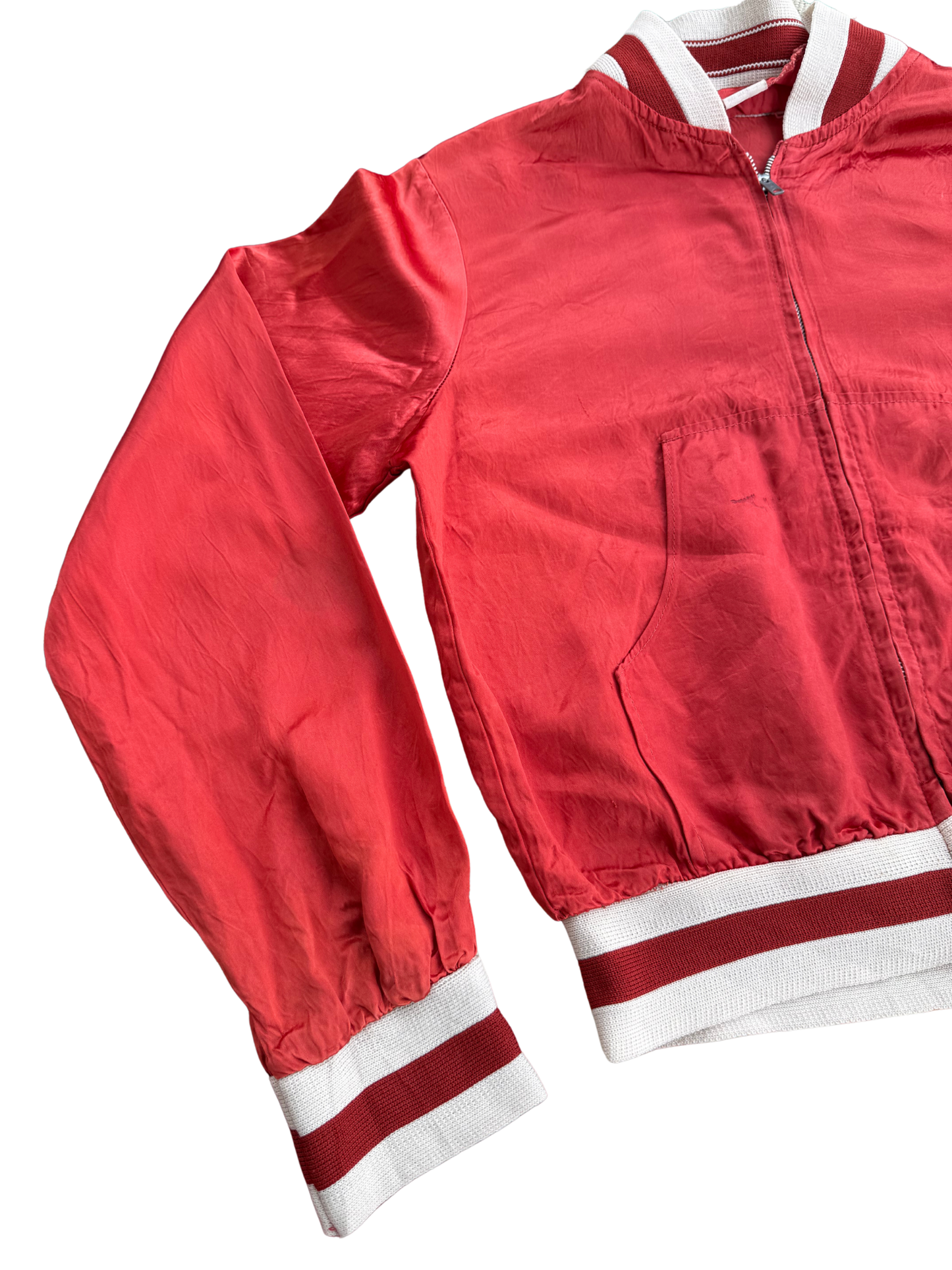 Vintage 1950s SWIFT Zip Red Satin Bomber Jacket