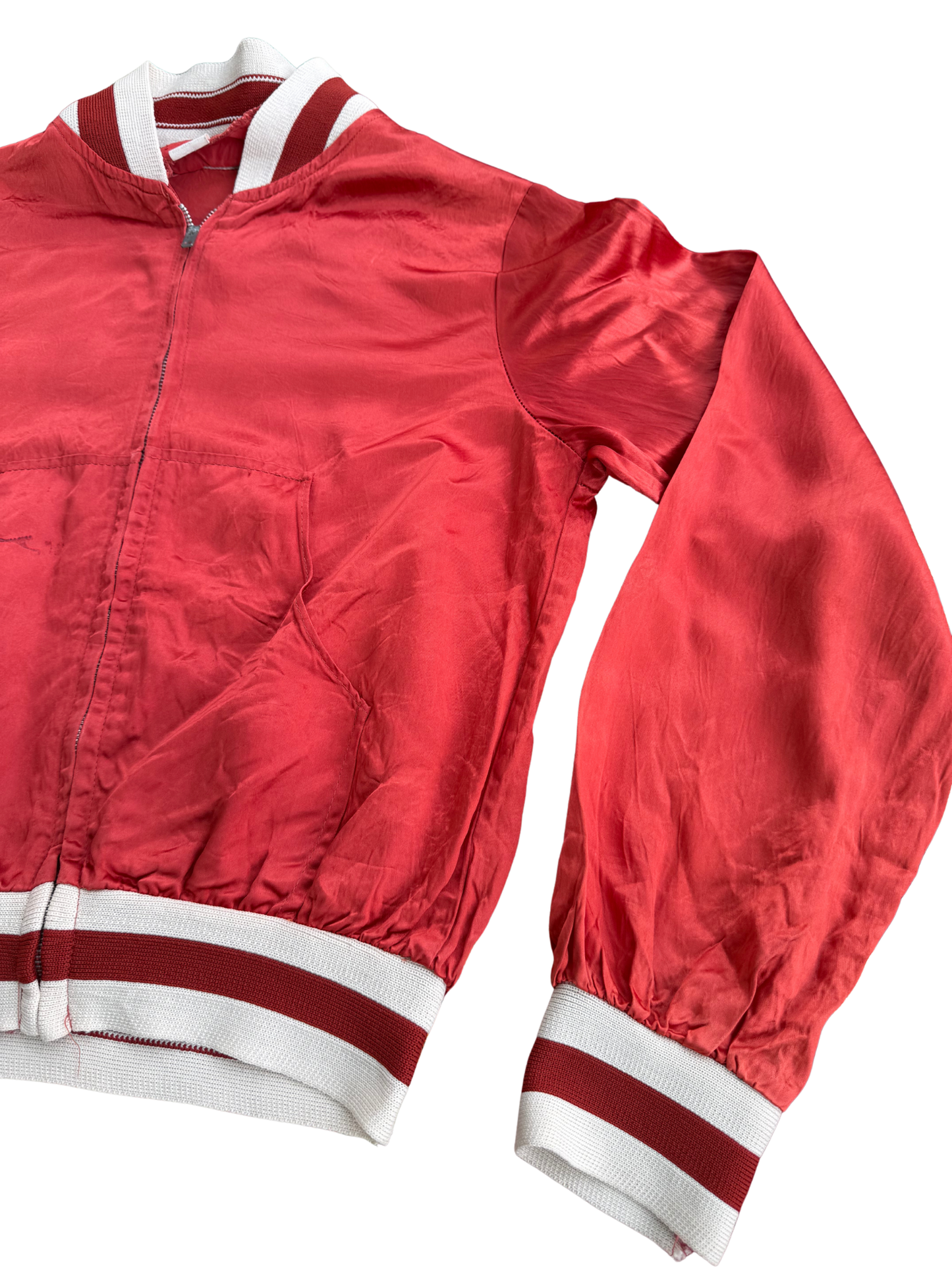 Vintage 1950s SWIFT Zip Red Satin Bomber Jacket