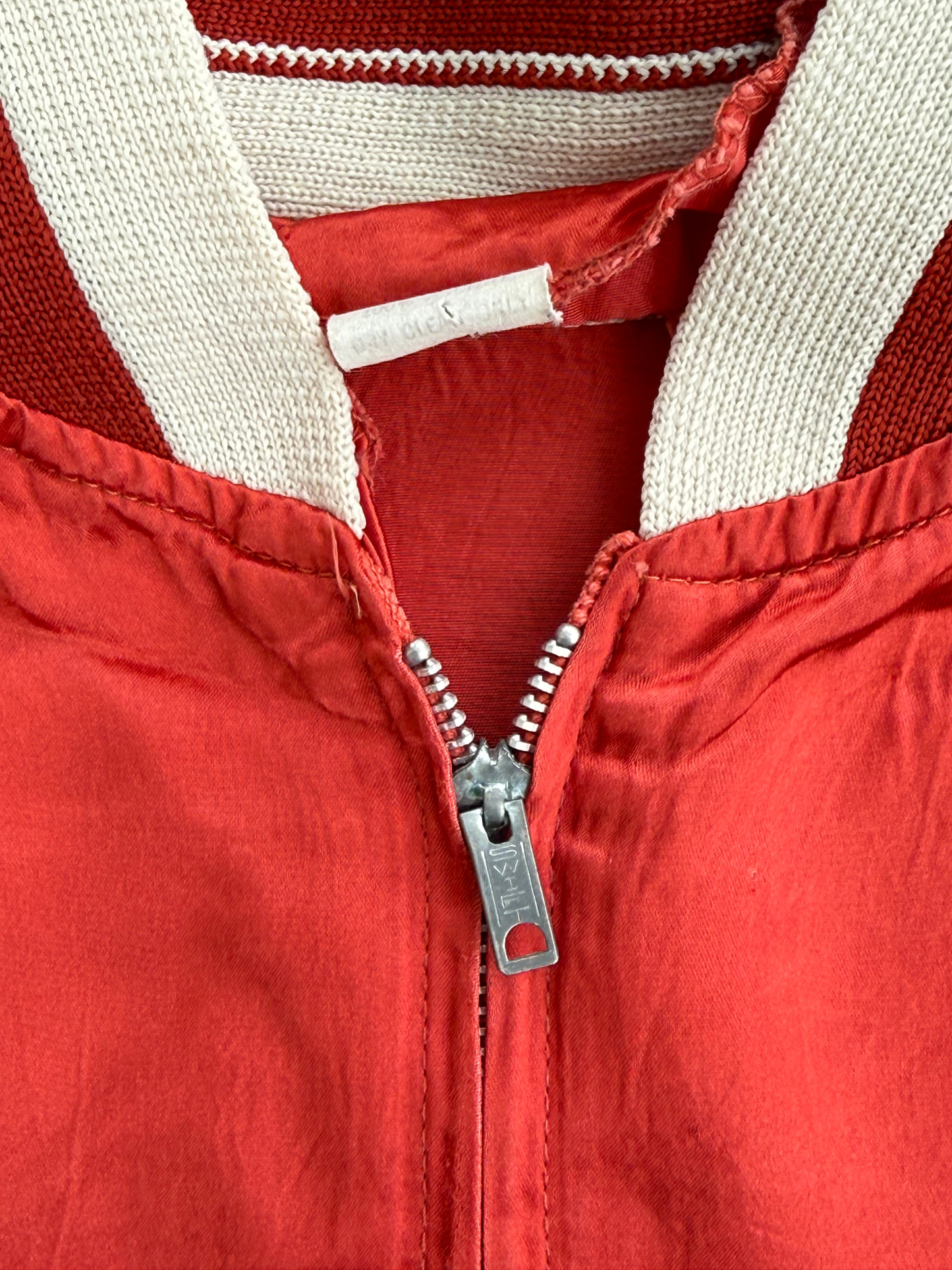 Vintage 1950s SWIFT Zip Red Satin Bomber Jacket