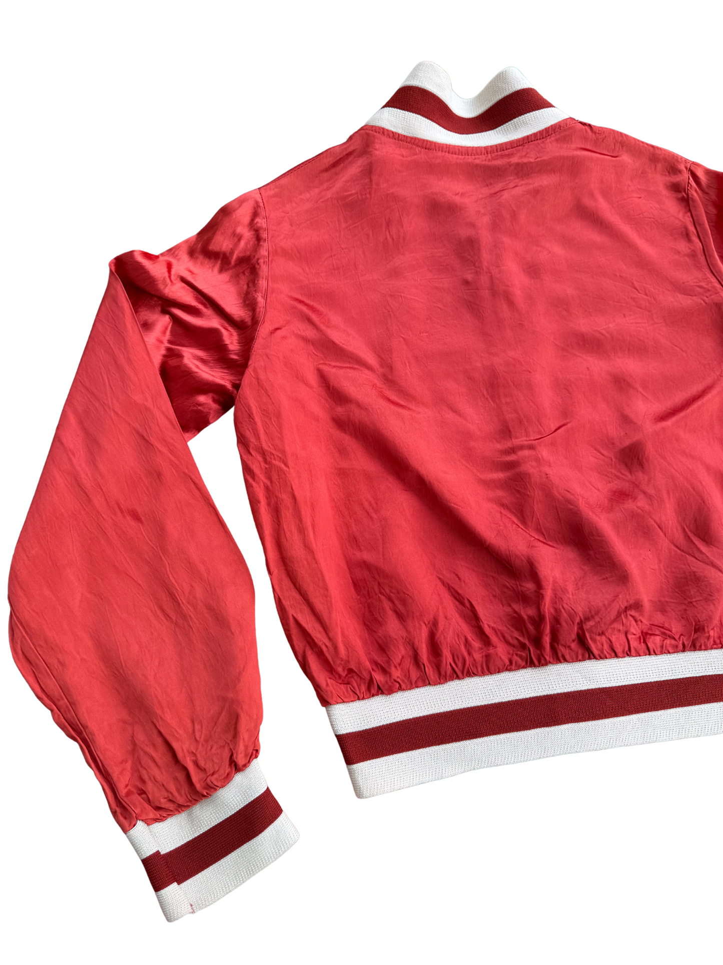 Vintage 1950s SWIFT Zip Red Satin Bomber Jacket