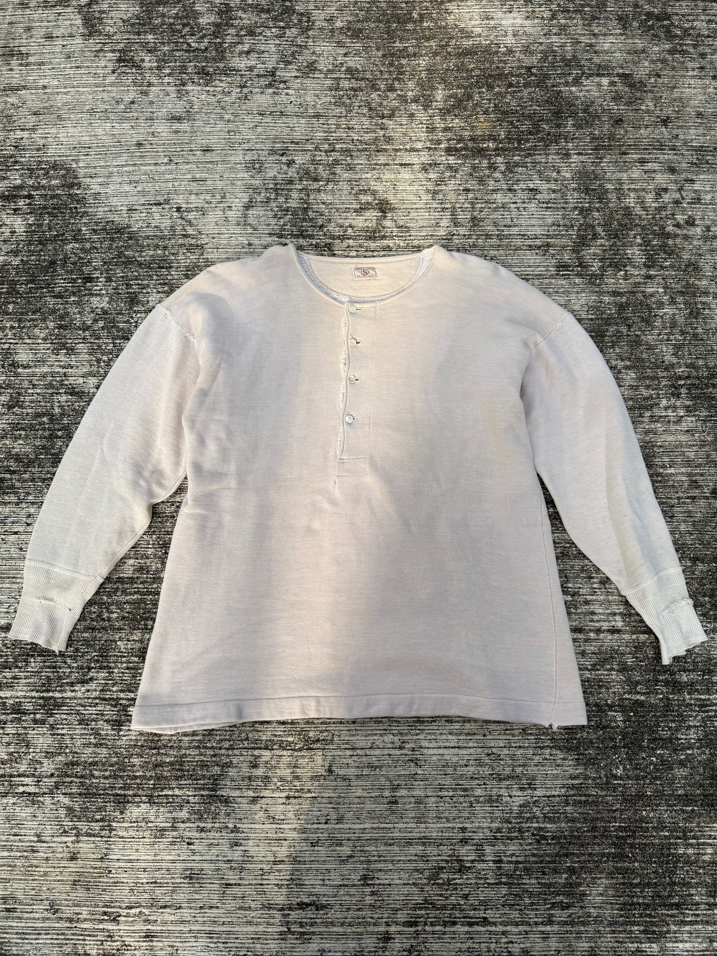 Vintage White Henley Shirt Mother of Pearl Buttons