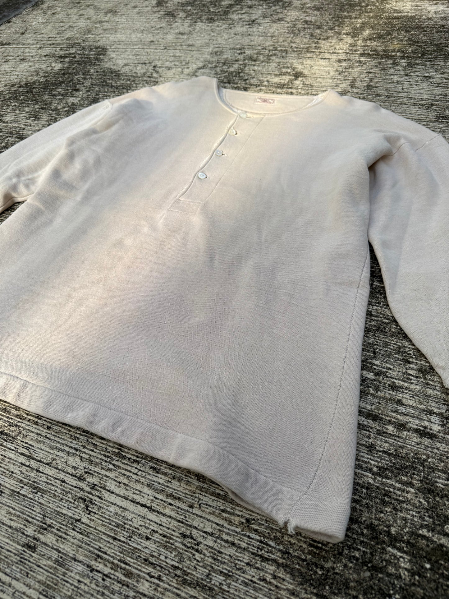 Vintage White Henley Shirt Mother of Pearl Buttons