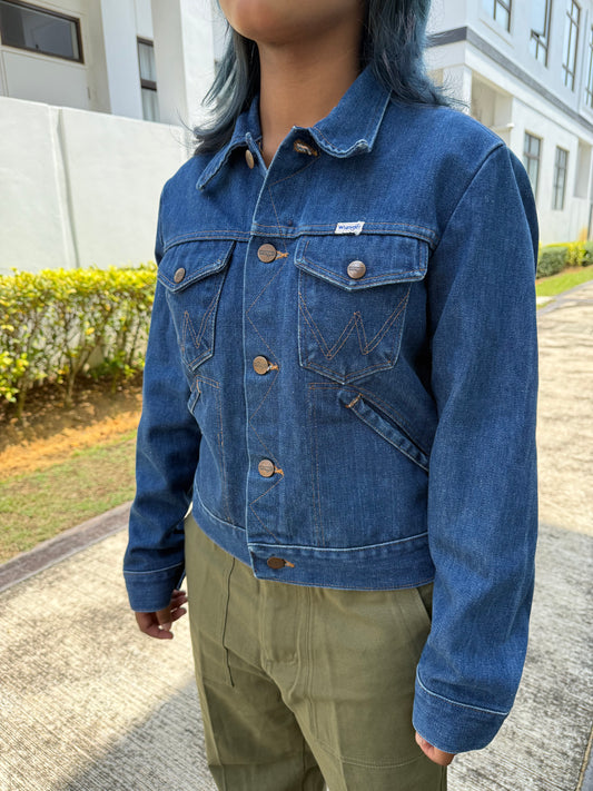 Vintage Wrangler Denim Jacket 1980s with Custom Frida Kahlo Back Patch