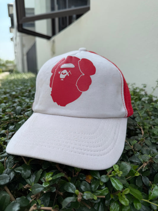 BAPE x KAWS Trucker Cap – Red/White Mesh Snapback Hat Early 2000s
