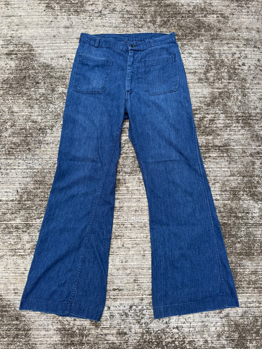 Vintage 1980s U.S. Navy Denim Utility Bell Bottom Trousers