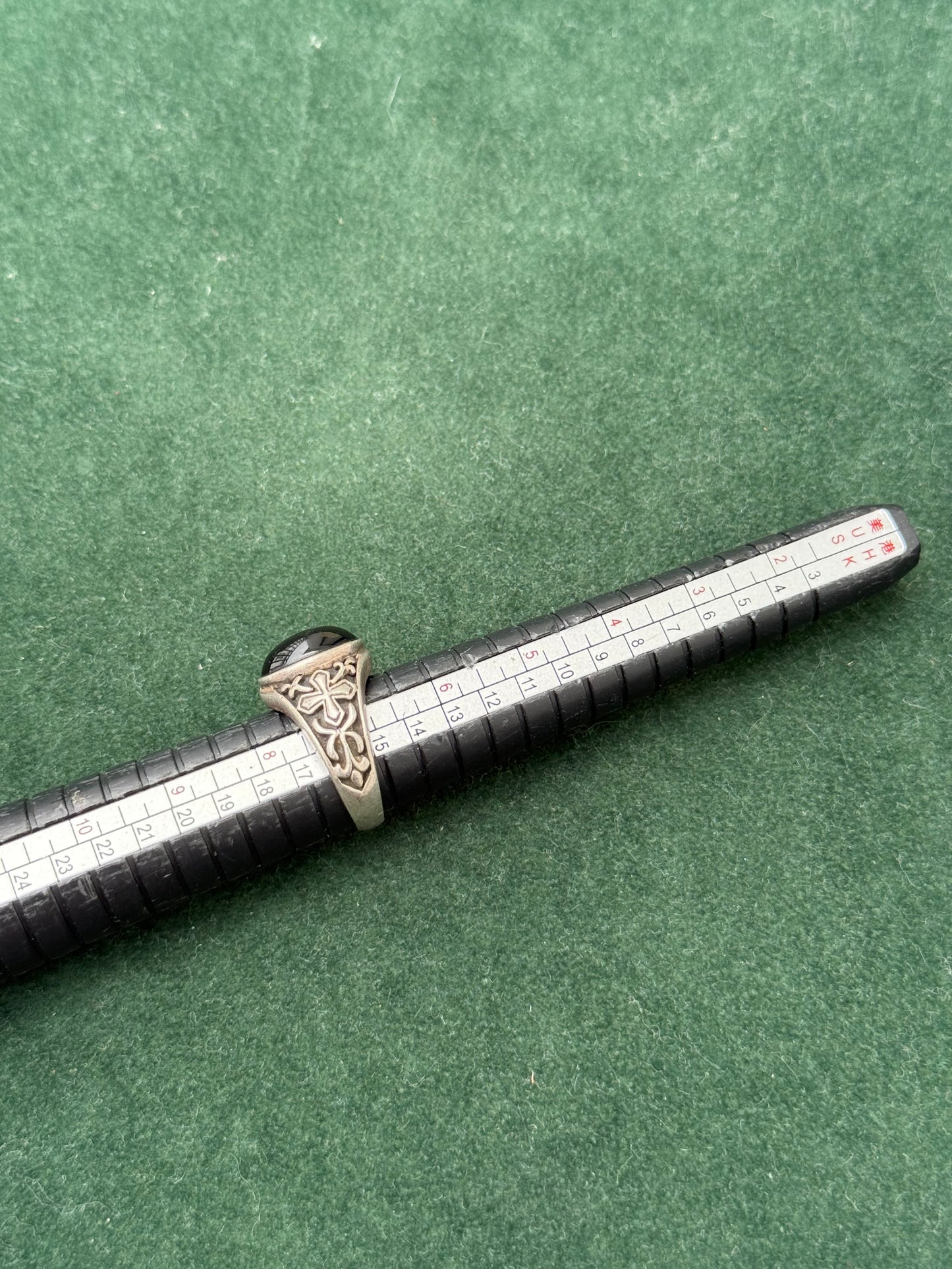 Vintage 1990s Code Z Gothic Cross Ring with Black Onyx – Japanese Silver Jewelry