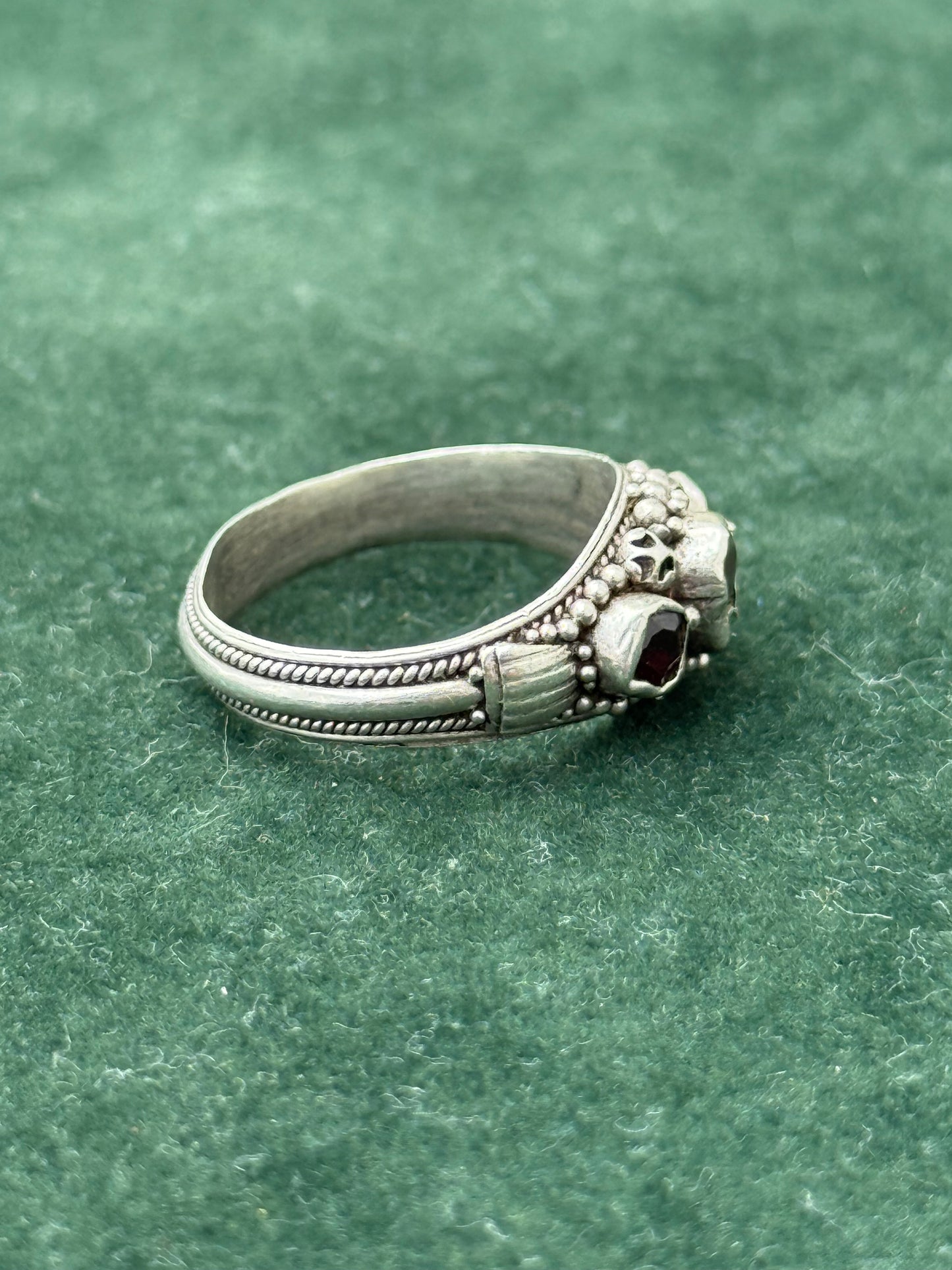 Vintage Sterling Silver Bohemian Ring with Red Stones