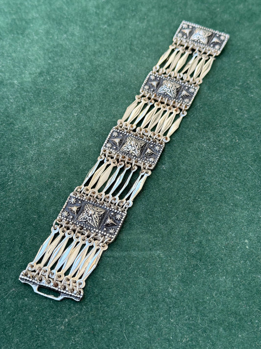 Vintage Mexican Sterling Silver Taxco Panel Bracelet