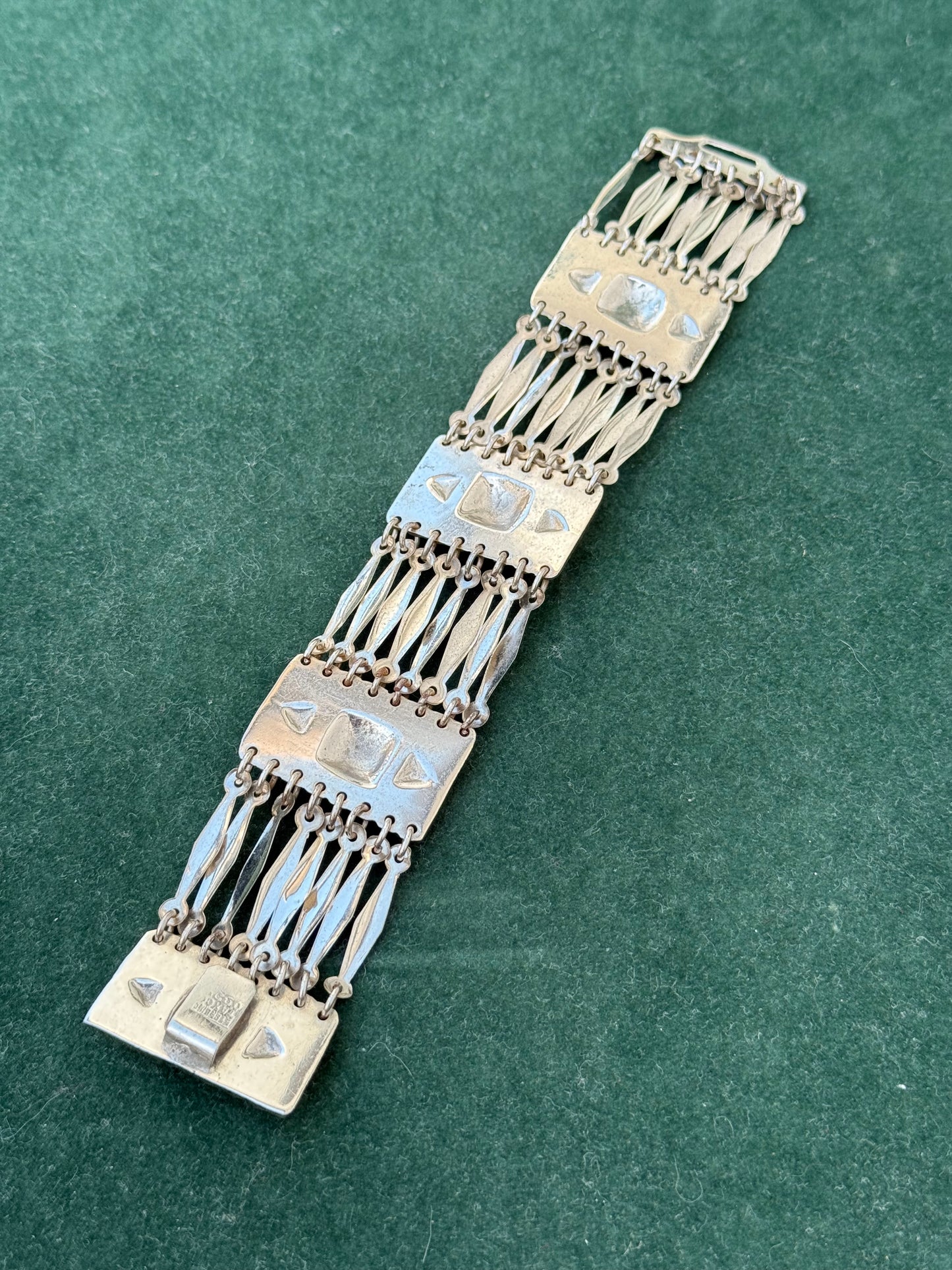 Vintage Mexican Sterling Silver Taxco Panel Bracelet