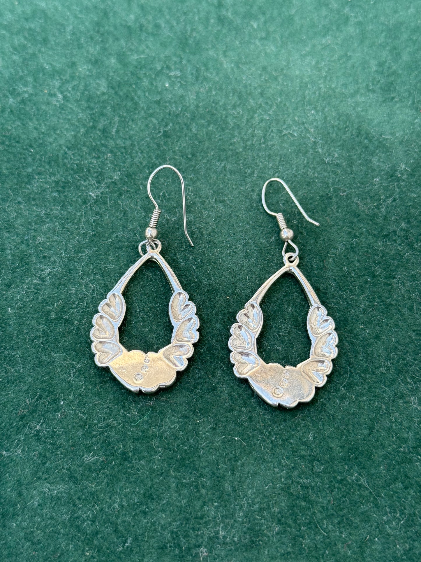 Vintage Sterling Silver Turquoise & Mother of Pearl Heart Earrings