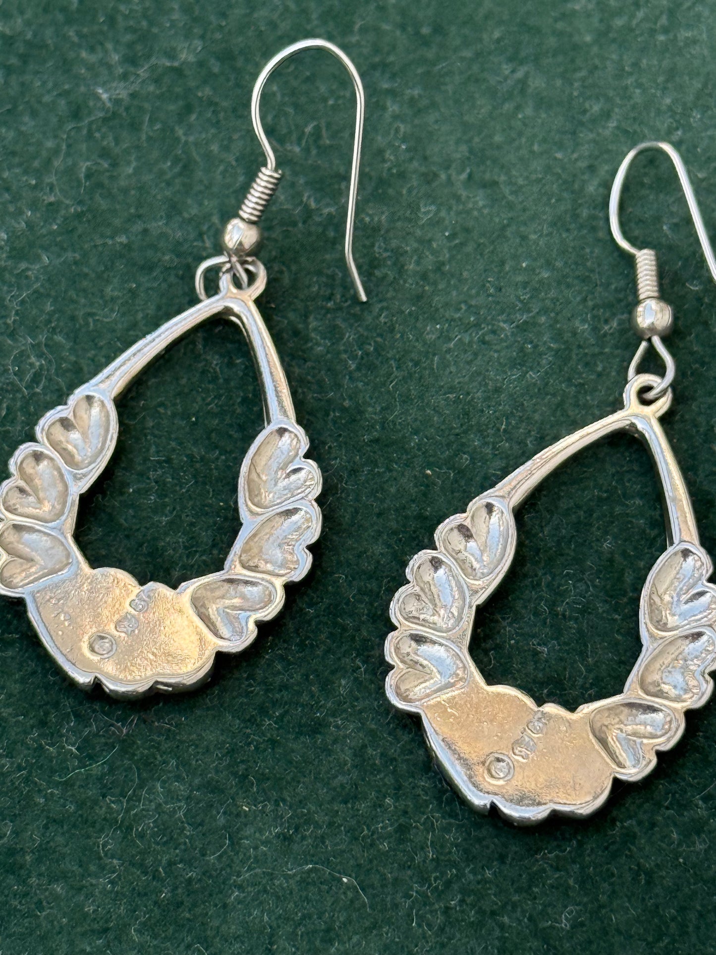 Vintage Sterling Silver Turquoise & Mother of Pearl Heart Earrings