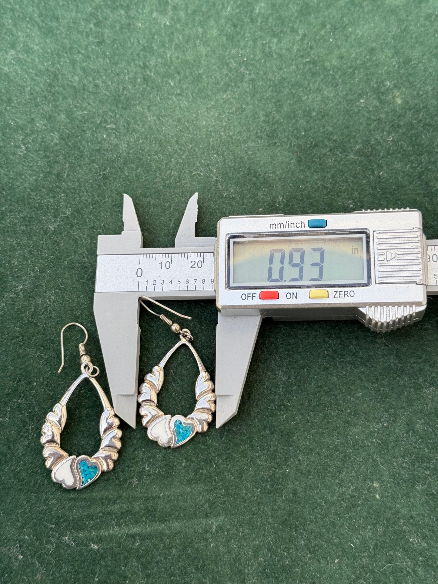 Vintage Sterling Silver Turquoise & Mother of Pearl Heart Earrings