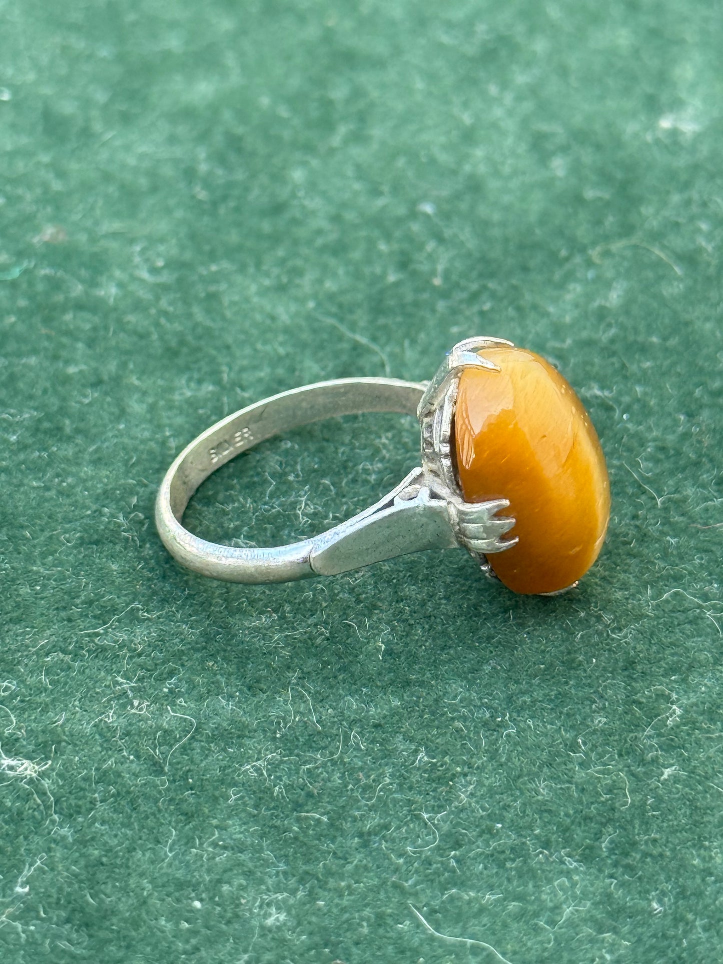 Vintage Sterling Silver Ring with Amber-Style Cabochon
