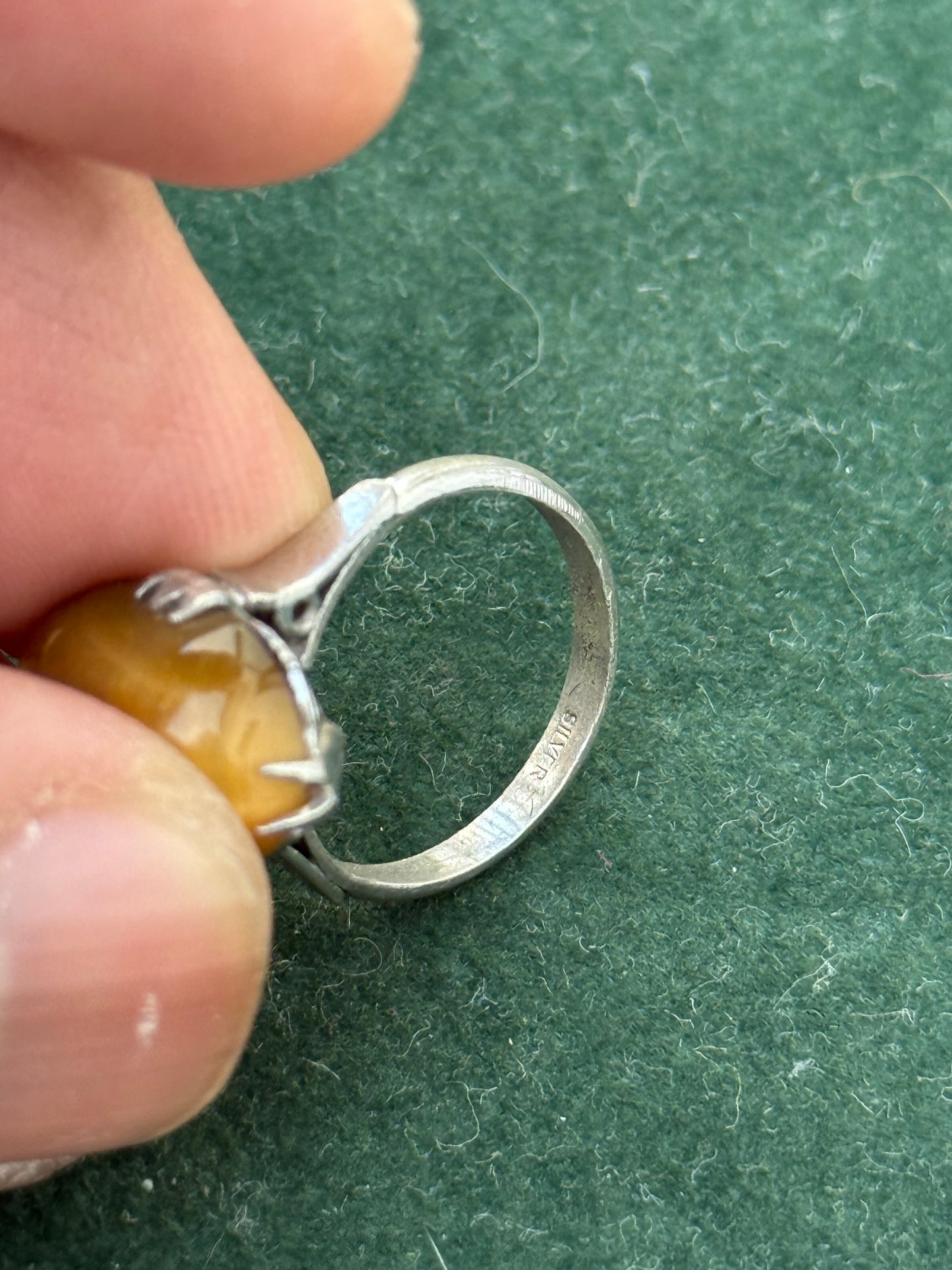 Vintage Sterling Silver Ring with Amber-Style Cabochon