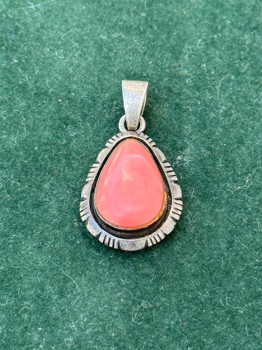 Vintage Sterling Silver Pink Coral Teardrop Pendant