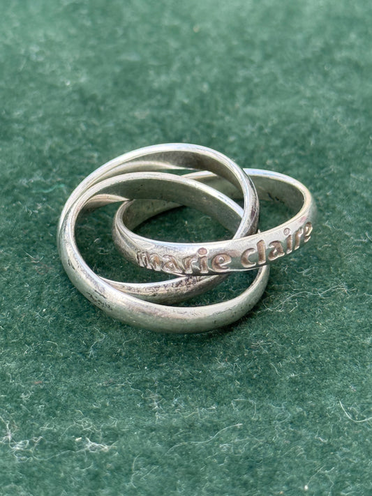 Marie Claire Triple Band Rolling Ring – Sterling Silver 925 Vintage Designer Jewelry