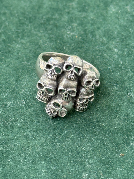 Vintage Sterling Silver 925 Multi Skull Ring – Gothic Biker Punk Jewelry