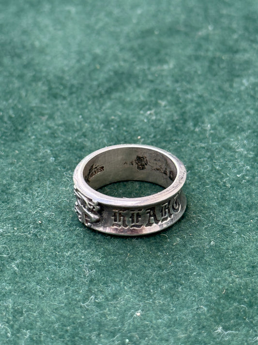 Vintage Sacred Heart Silver Band Ring – Gothic Engraved Style