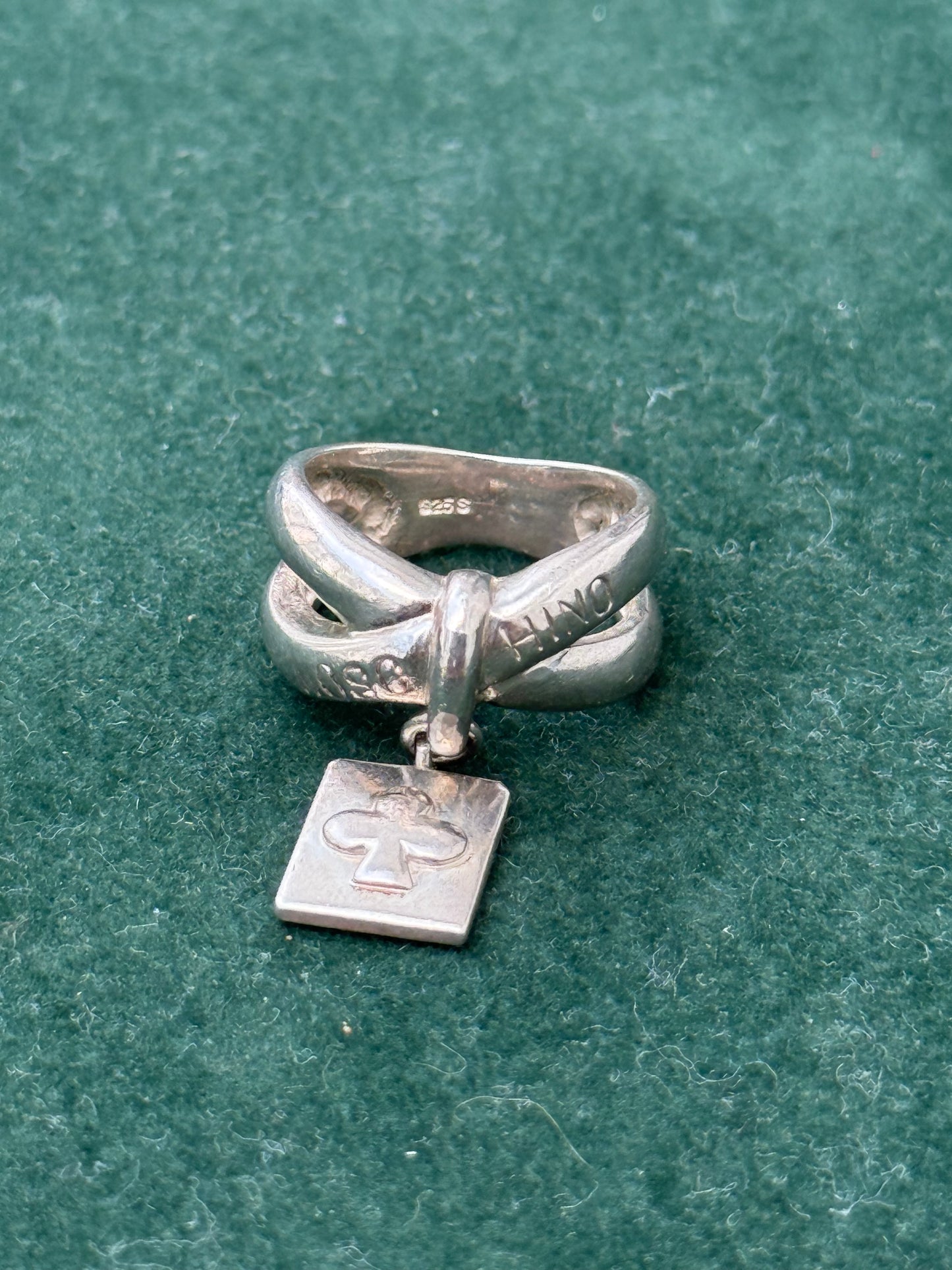 Vintage Moschino 925 Sterling Silver Ring with Logo Charm
