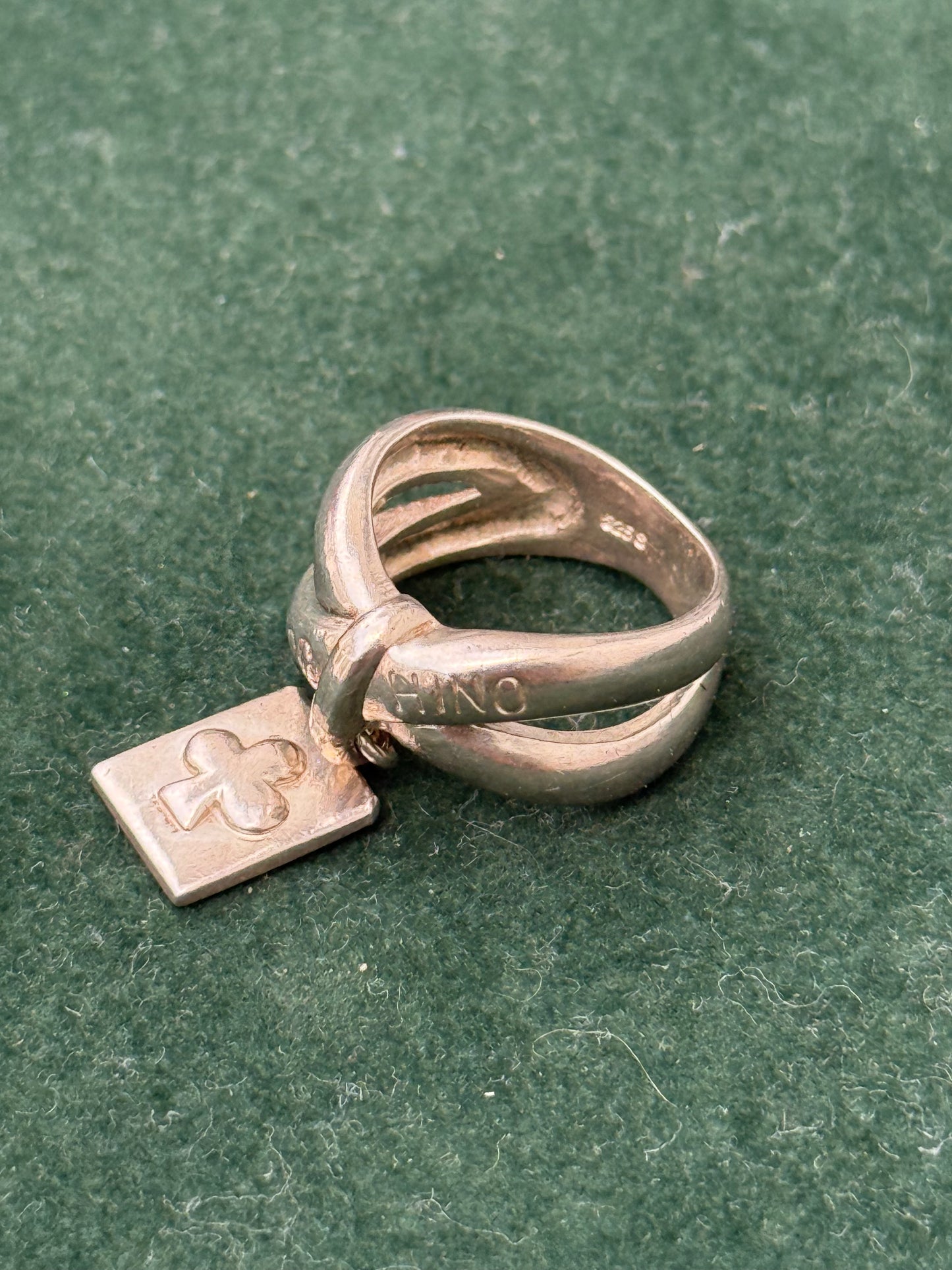 Vintage Moschino 925 Sterling Silver Ring with Logo Charm