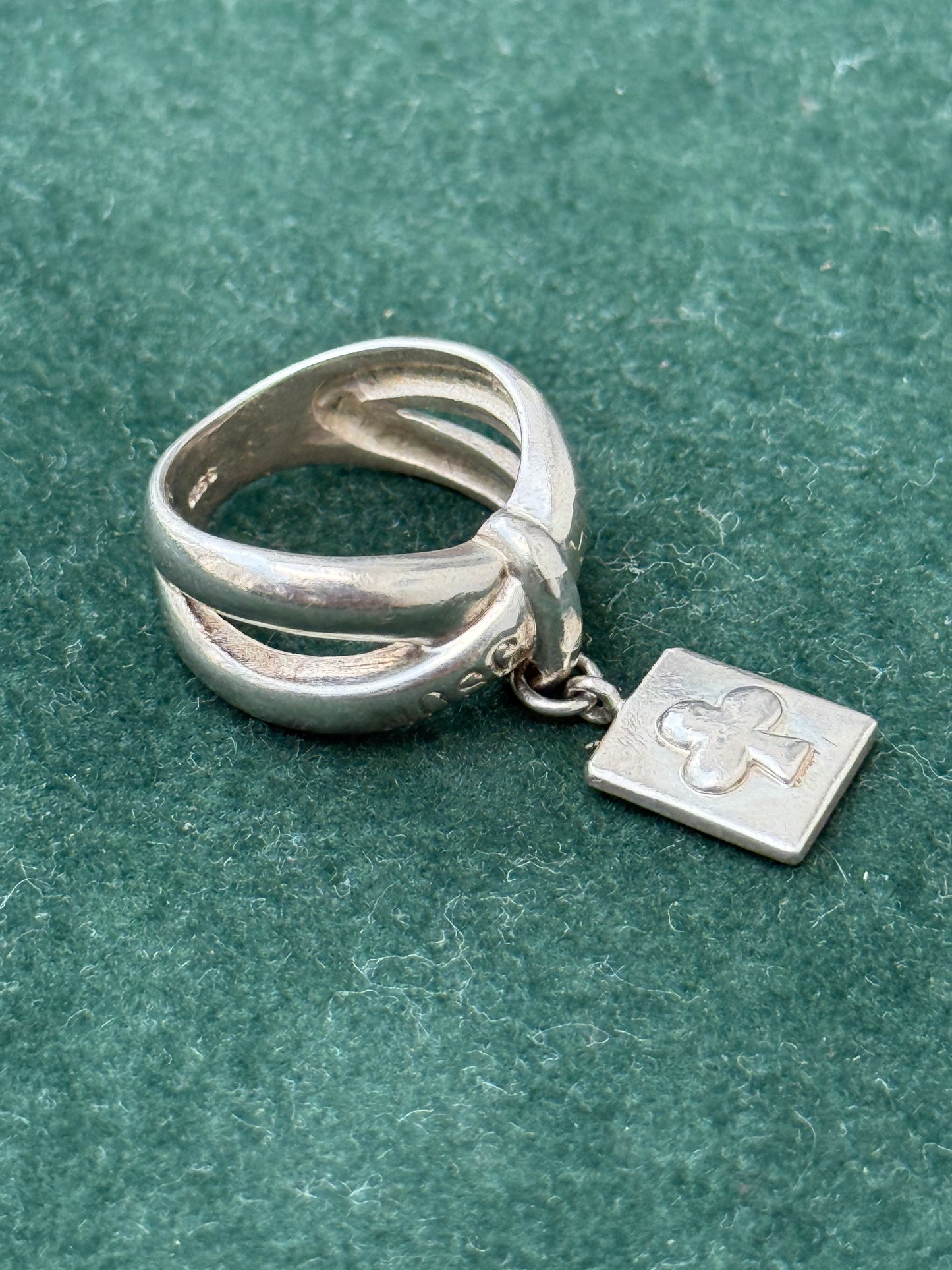 Vintage Moschino 925 Sterling Silver Ring with Logo Charm