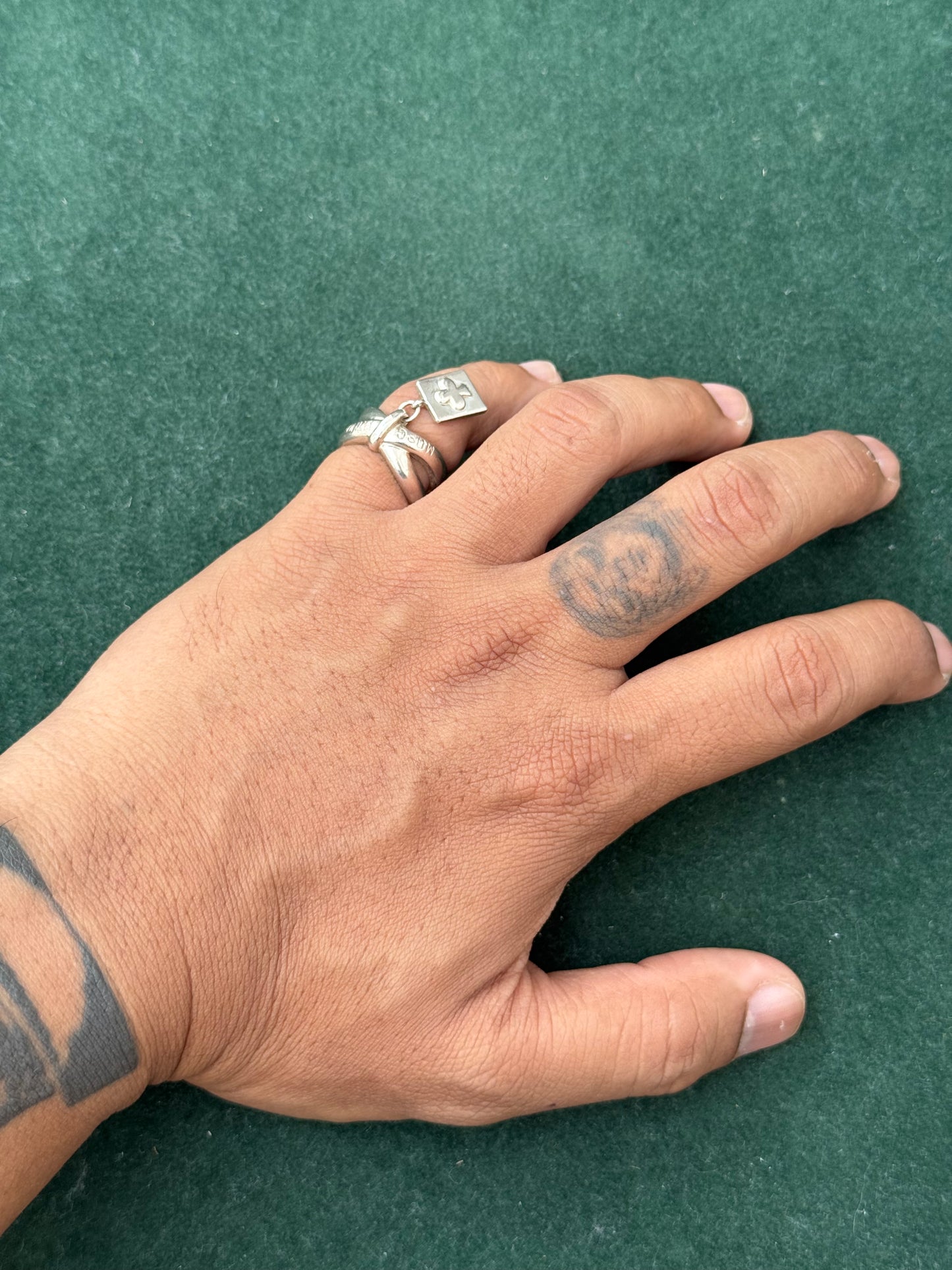 Vintage Moschino 925 Sterling Silver Ring with Logo Charm
