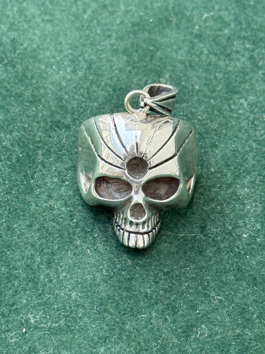Vintage Sterling Silver Skull Pendant Gothic Biker Style