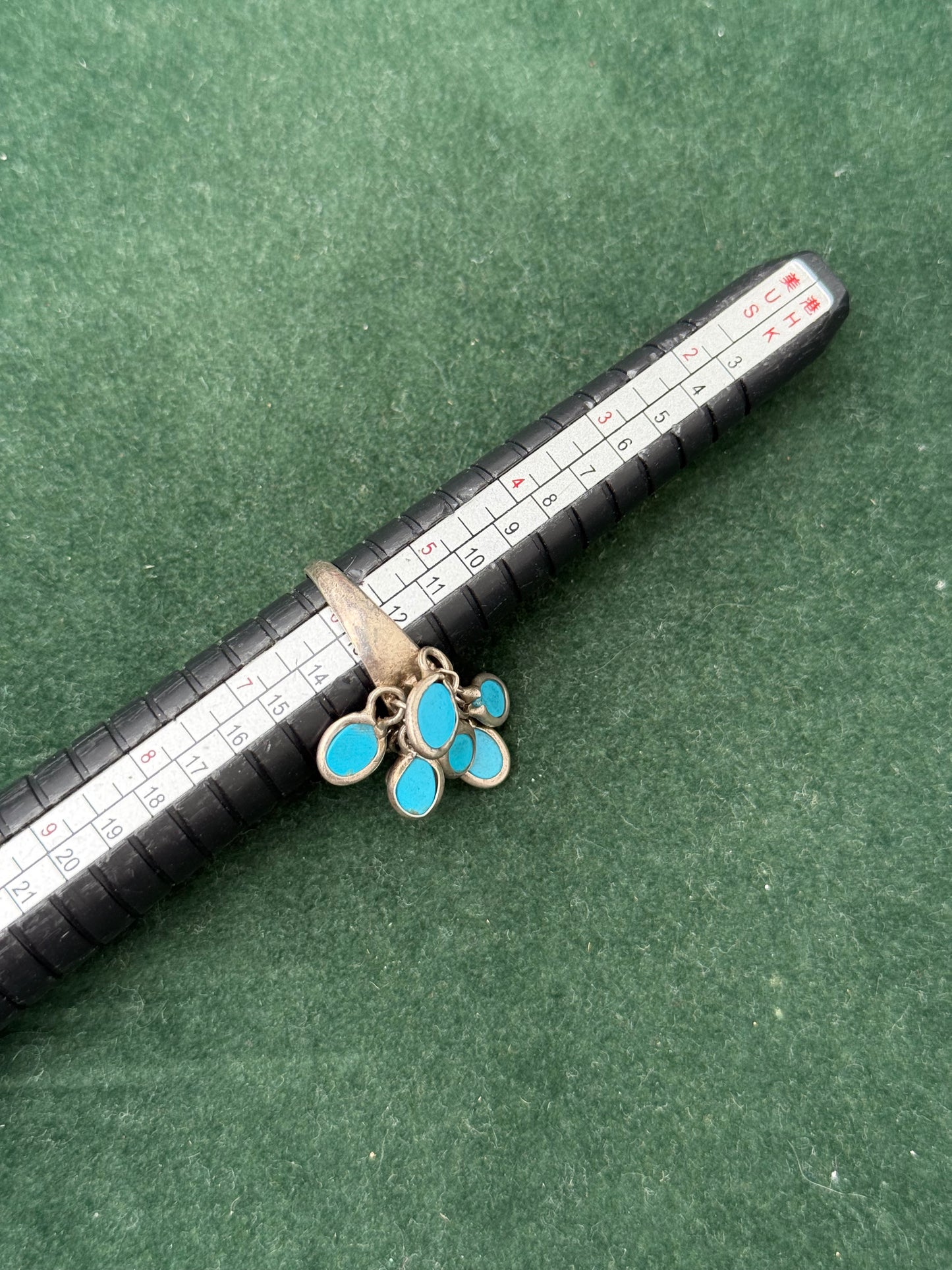 Vintage Sterling Silver Turquoise Dangle Charm Ring 925 – Boho Native Style Jewelry
