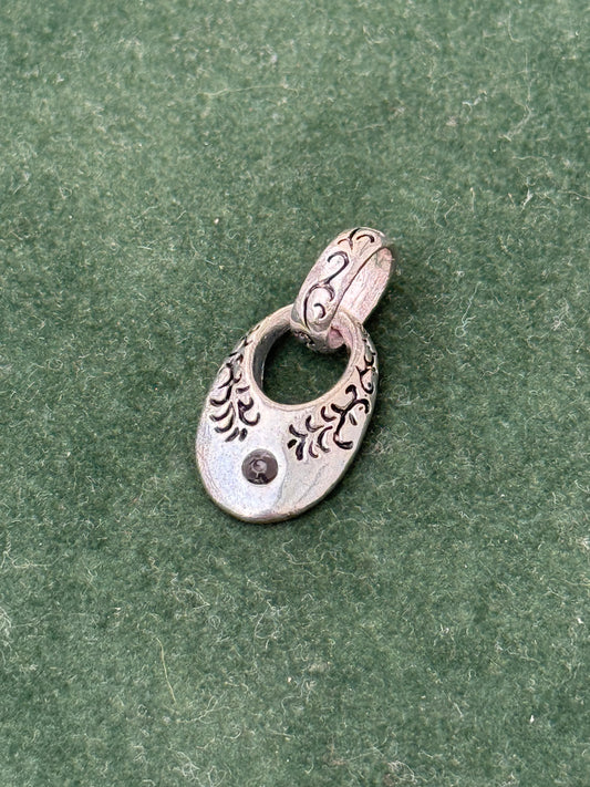 Vintage Sterling Silver Floral Pendant with Black Stone Accent