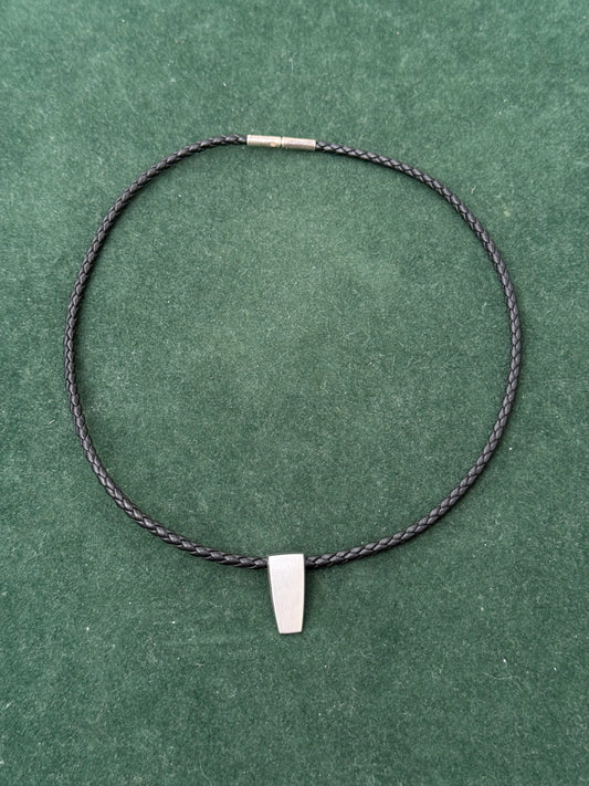 Georg Jensen Denmark 925 Silver Pendant on Braided Leather Necklace