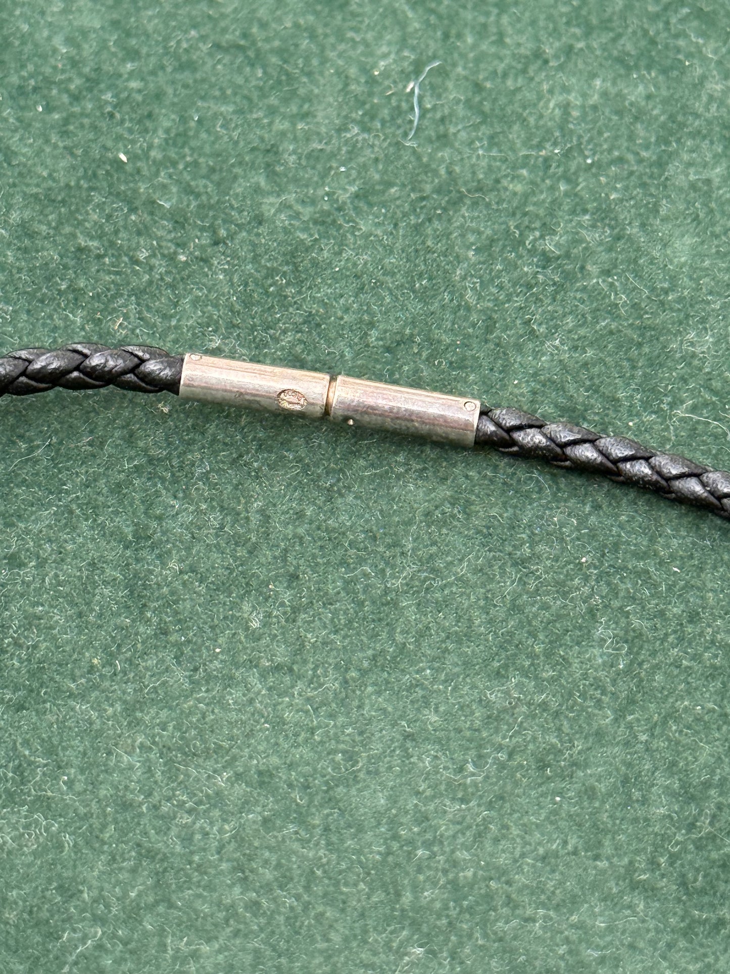 Georg Jensen Denmark 925 Silver Pendant on Braided Leather Necklace