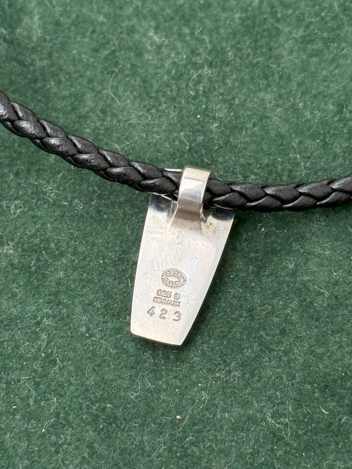 Georg Jensen Denmark 925 Silver Pendant on Braided Leather Necklace