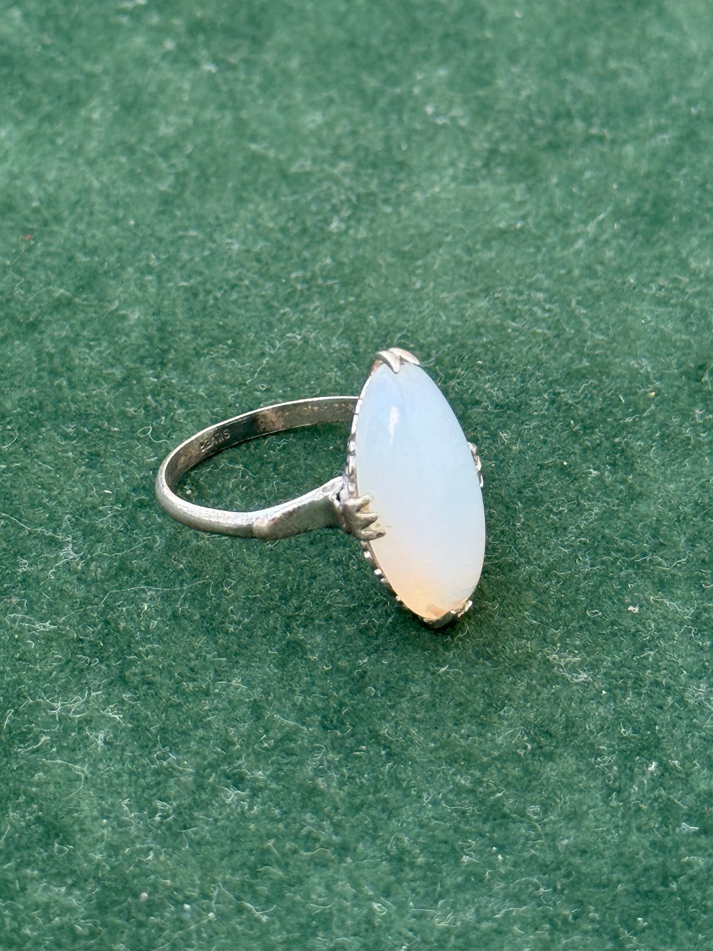 Vintage Sterling Silver Ring with Marquise Moonstone / Opalite Cabochon