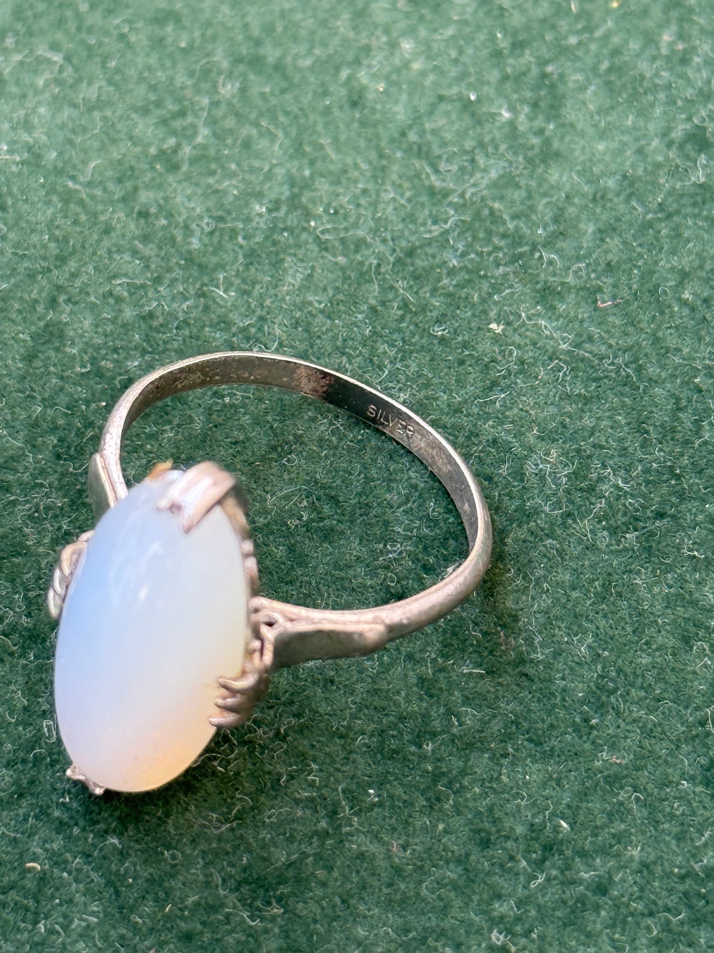 Vintage Sterling Silver Ring with Marquise Moonstone / Opalite Cabochon
