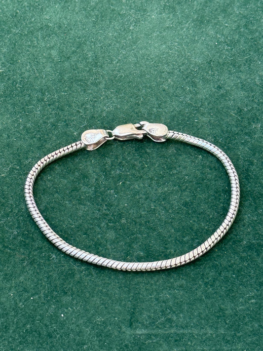 Vintage Sterling Silver Snake Chain Bracelet with Lobster Clasp
