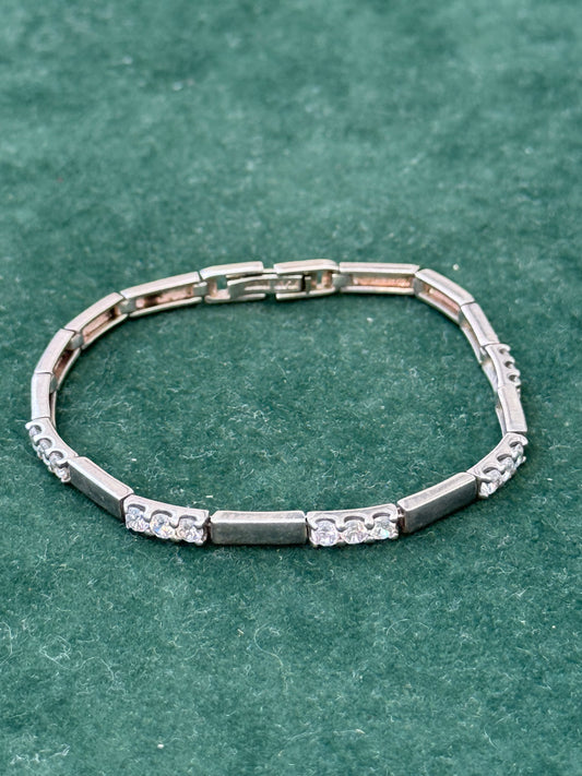 Vintage Silver Misty Rhinestone Link Bracelet