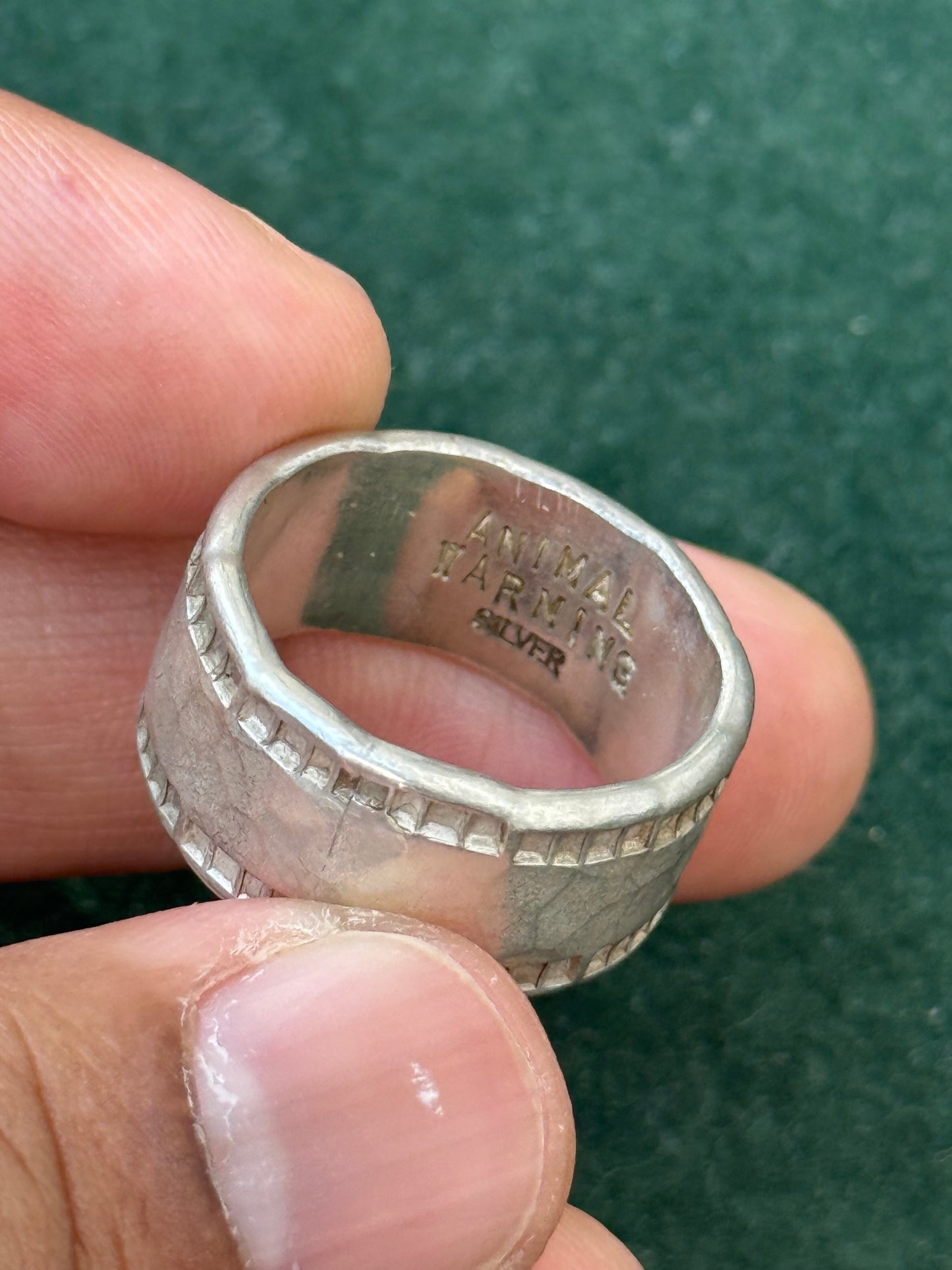 Animal Warning Japan Wide Sterling Silver Band Ring – Textured Design