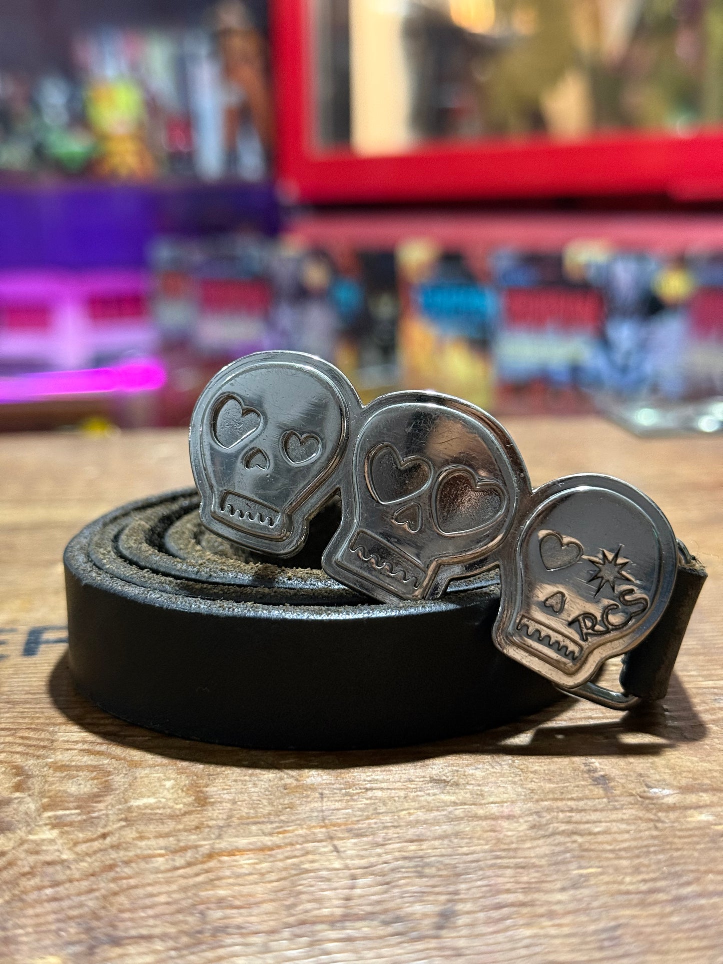 Triple Skull Buckle Leather Belt