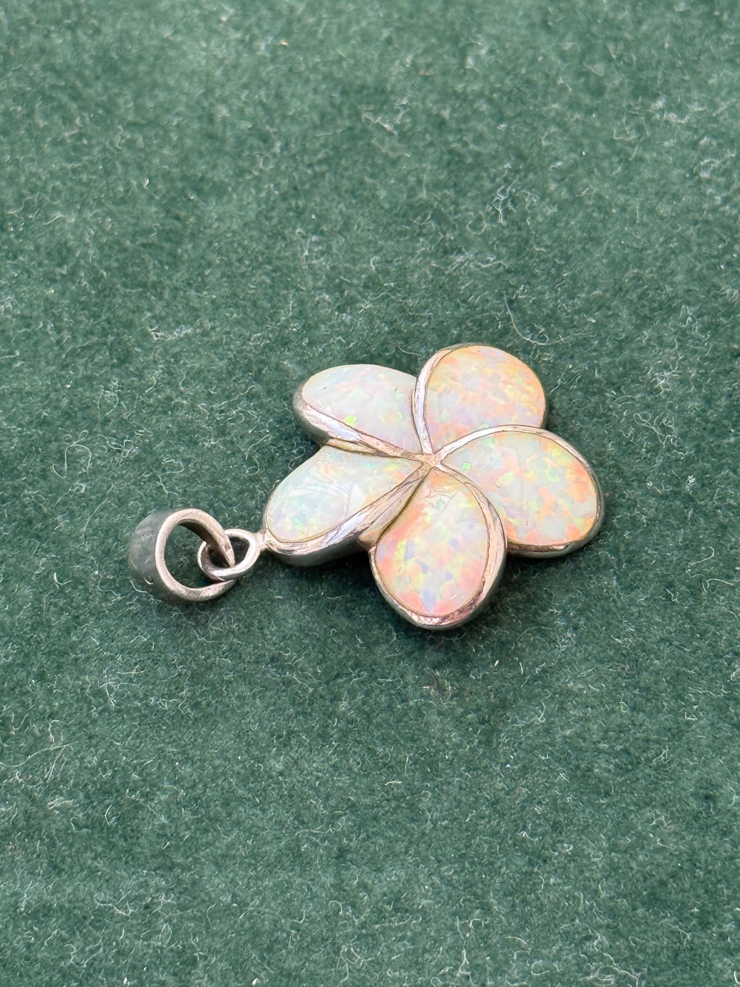 Sterling Silver Opal Inlay Flower Pendant – Five Petal Design