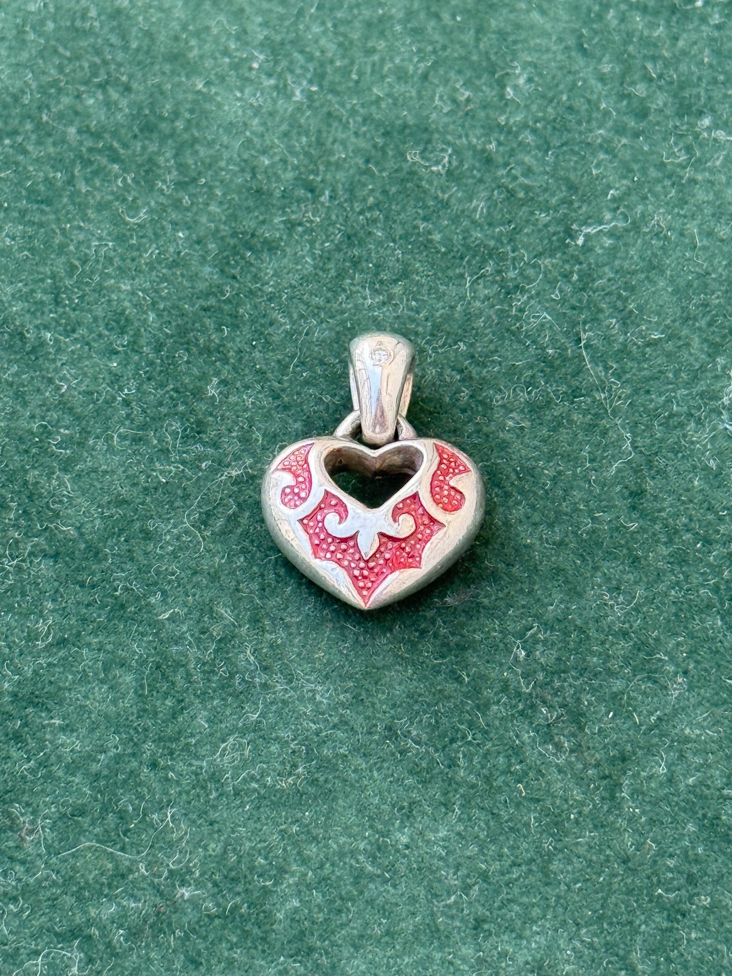 Sterling Silver Red Enamel Heart Pendant – Open Heart Design