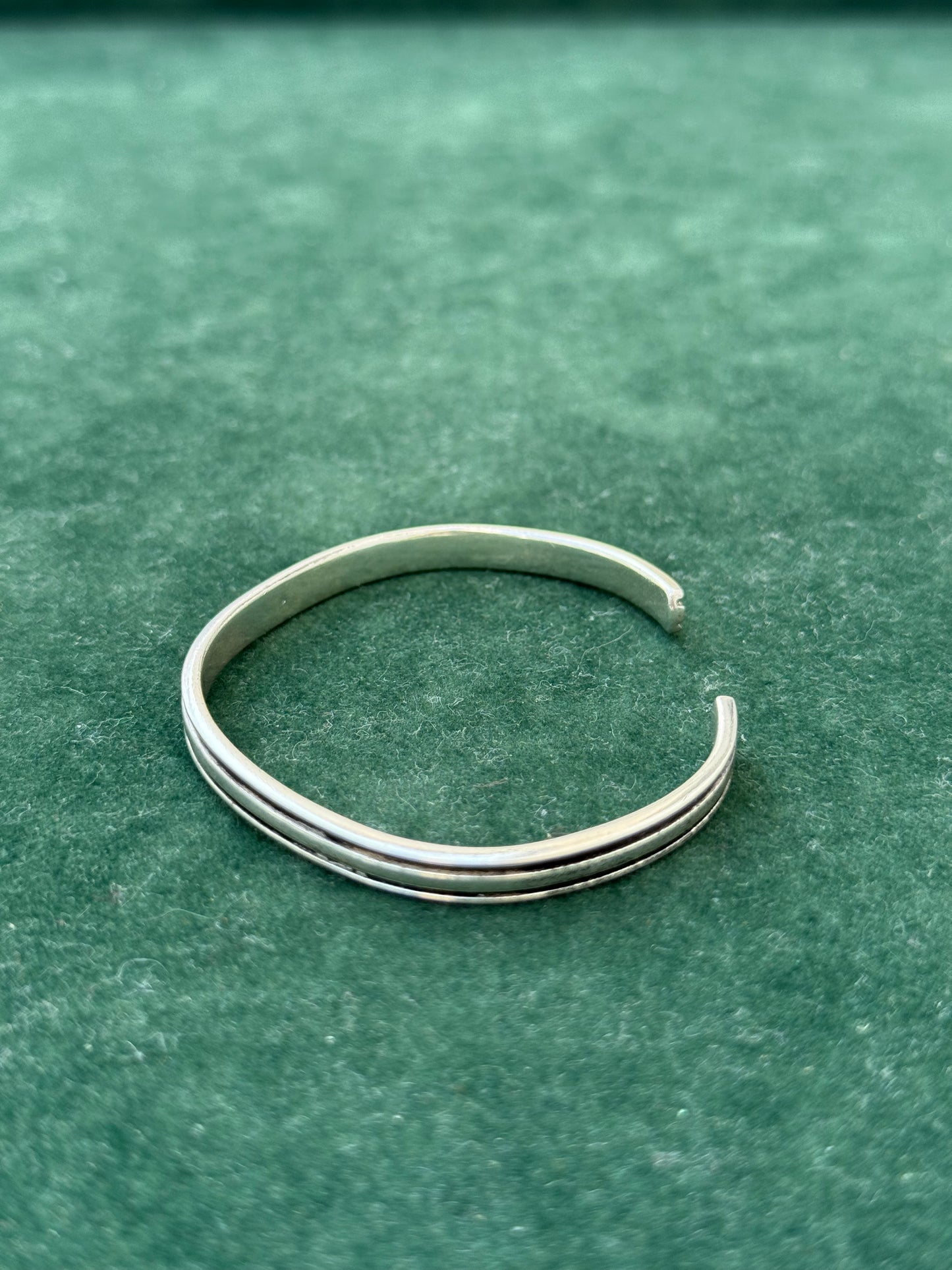 Minimalist Sterling Silver Cuff Bracelet – Double Line Groove Design