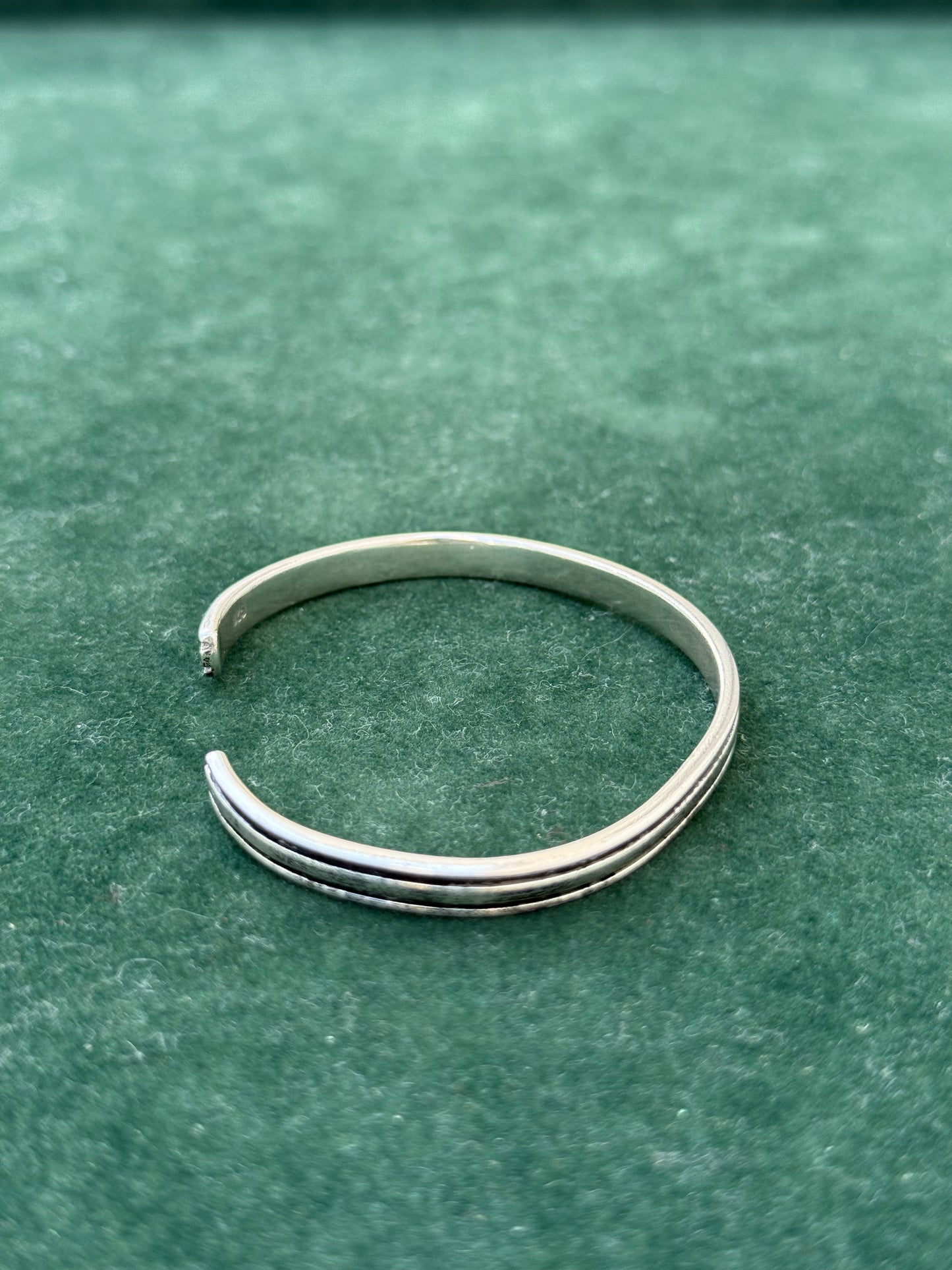 Minimalist Sterling Silver Cuff Bracelet – Double Line Groove Design
