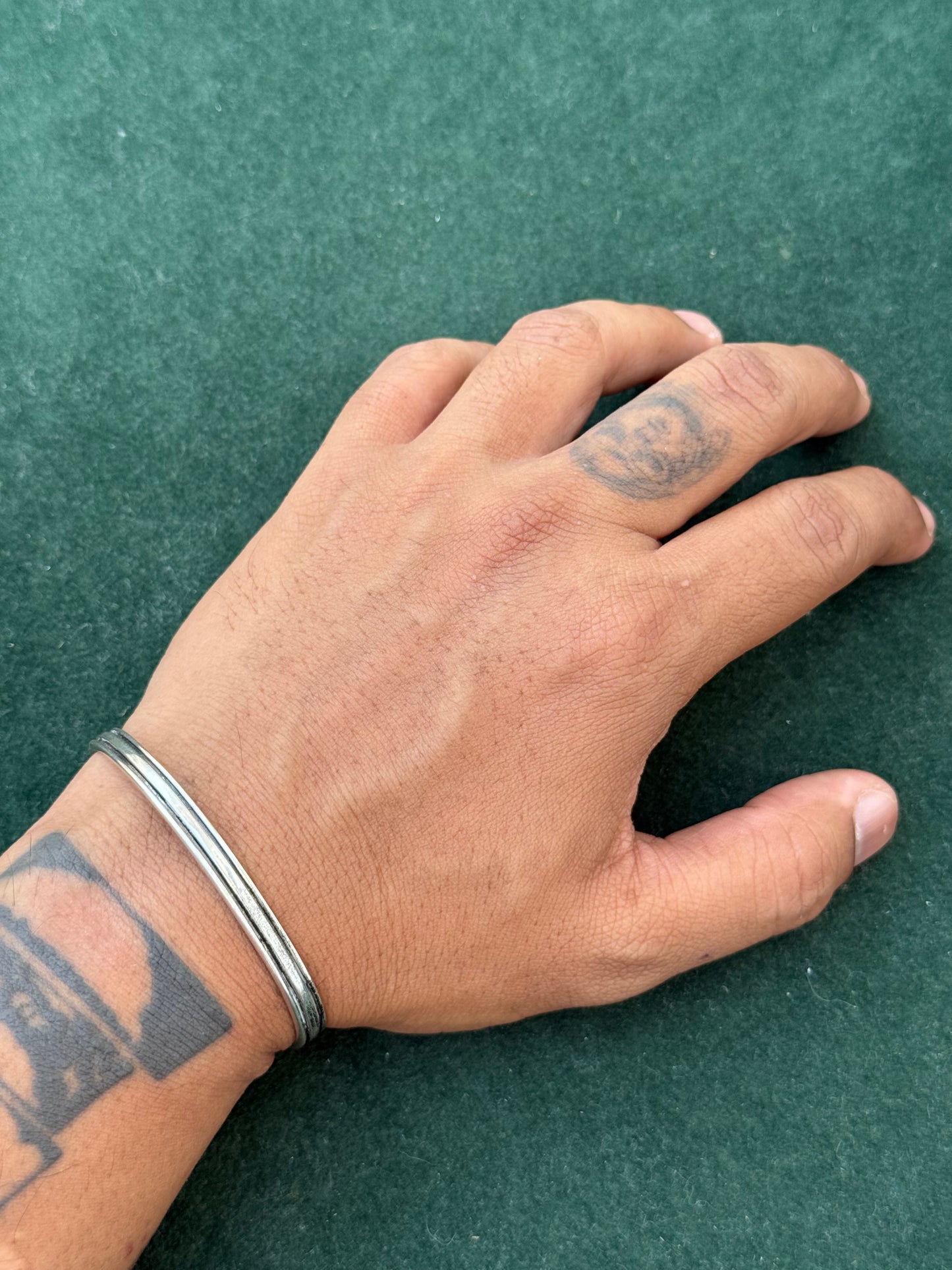 Minimalist Sterling Silver Cuff Bracelet – Double Line Groove Design